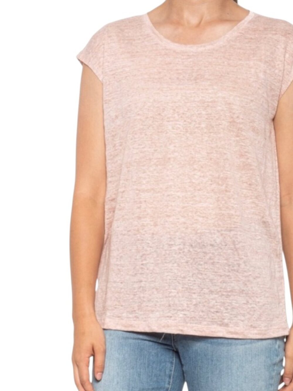 Tahari 100% Linen Short Sleeve Blush Pink Button Back Top